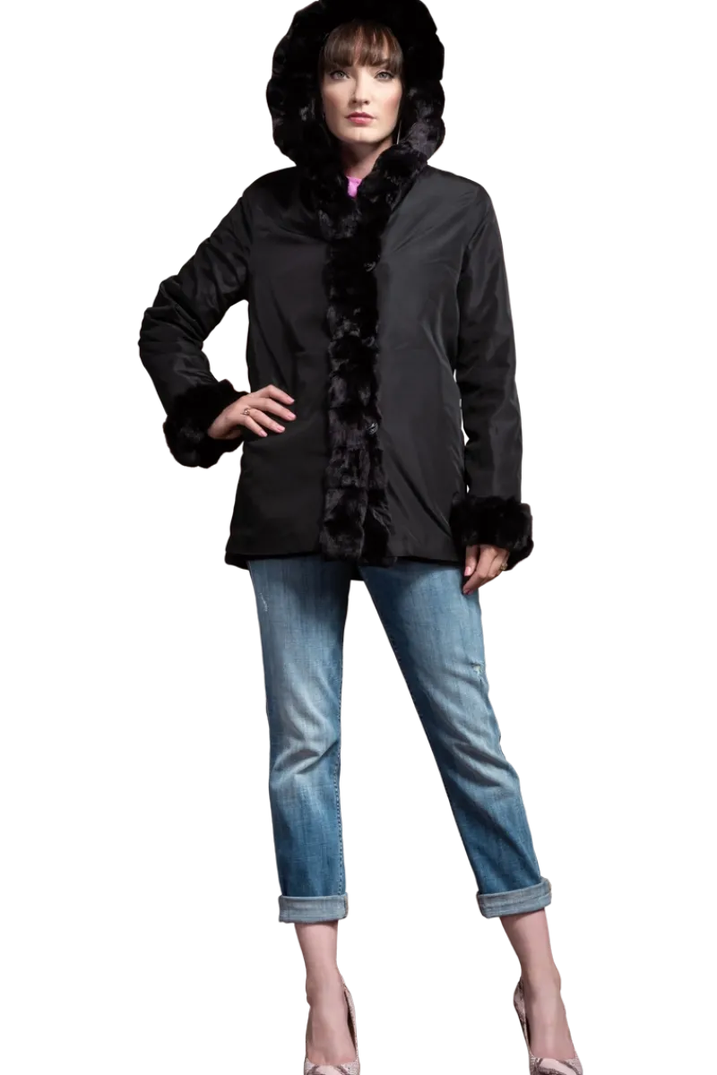 Outlet Hooded Reversible Sheared Mink and Chinchilla Fur Jacket Women Mink|Fur Jackets