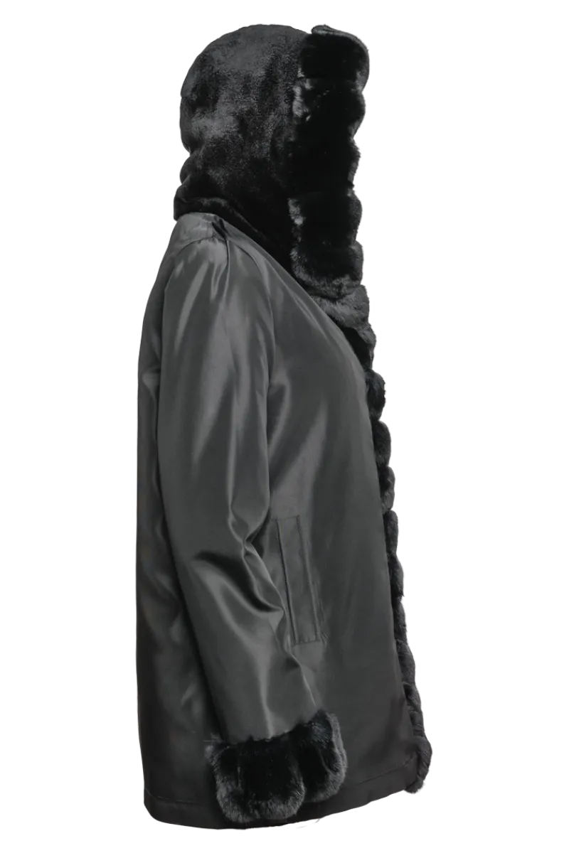 Outlet Hooded Reversible Sheared Mink and Chinchilla Fur Jacket Women Mink|Fur Jackets