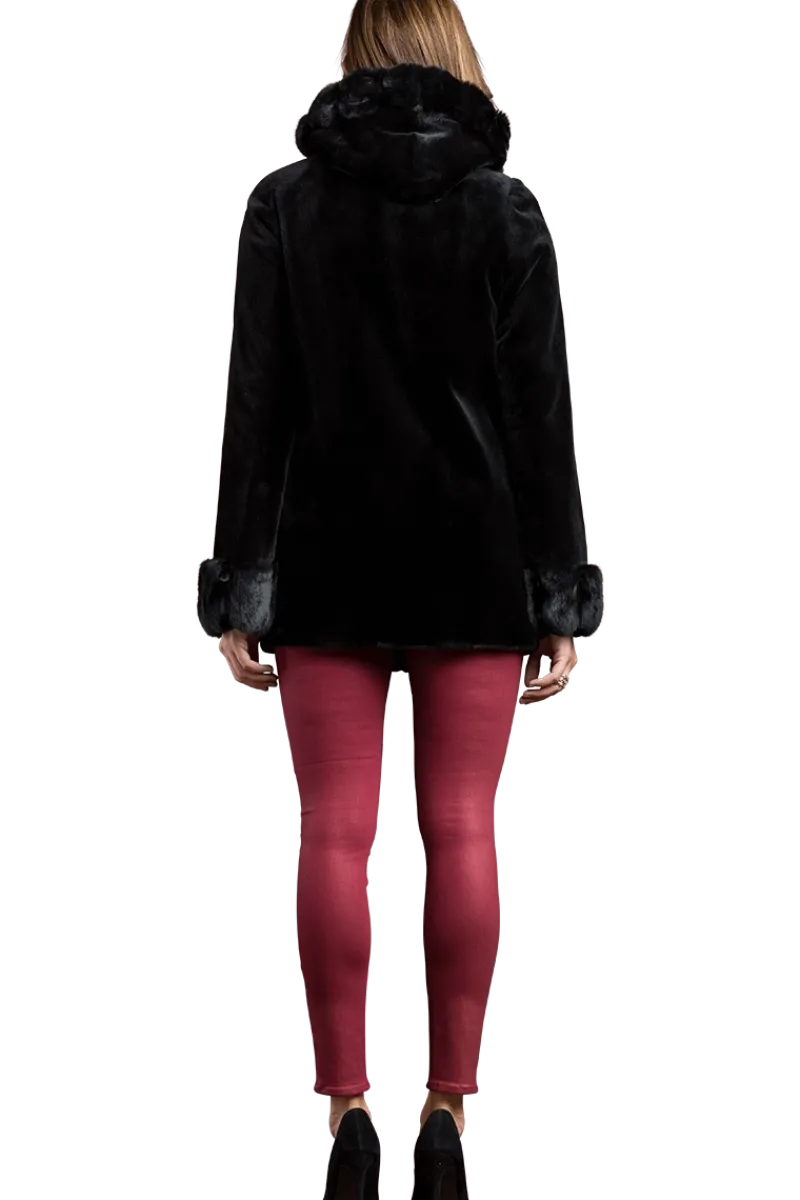 Outlet Hooded Reversible Sheared Mink and Chinchilla Fur Jacket Women Mink|Fur Jackets