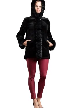 Outlet Hooded Reversible Sheared Mink and Chinchilla Fur Jacket Women Mink|Fur Jackets
