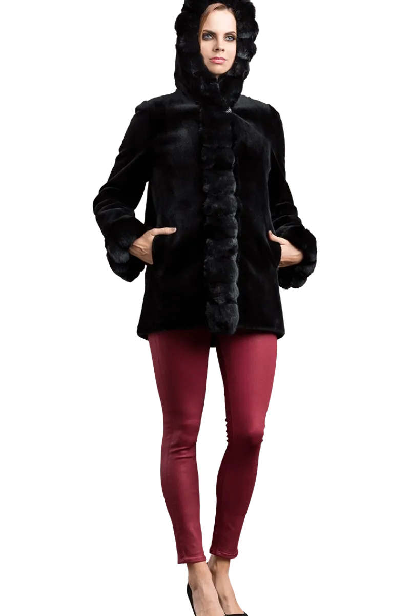 Outlet Hooded Reversible Sheared Mink and Chinchilla Fur Jacket Women Mink|Fur Jackets