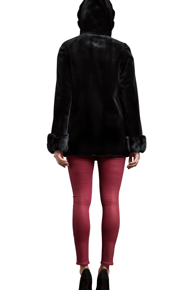 Outlet Hooded Reversible Sheared Mink and Chinchilla Fur Jacket Women Mink|Fur Jackets
