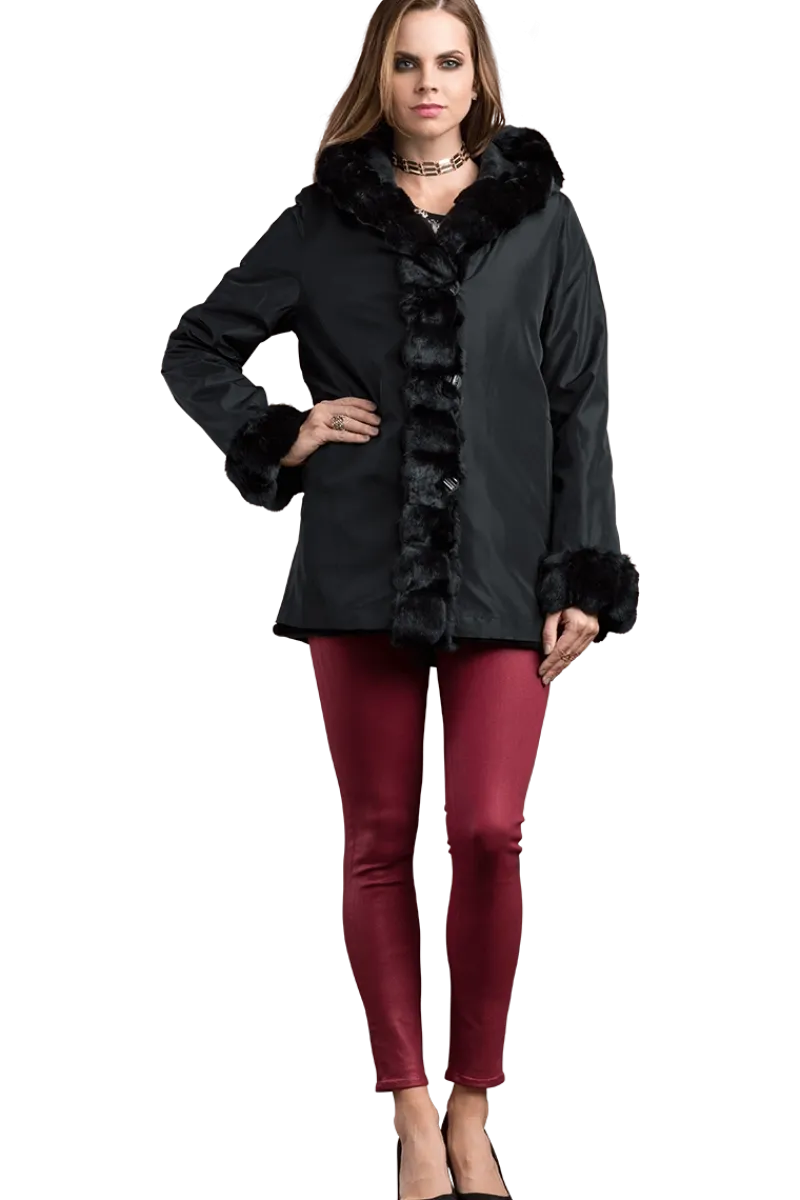 Outlet Hooded Reversible Sheared Mink and Chinchilla Fur Jacket Women Mink|Fur Jackets
