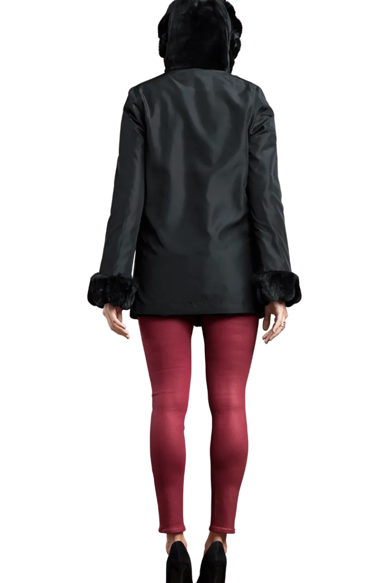 Outlet Hooded Reversible Sheared Mink and Chinchilla Fur Jacket Women Mink|Fur Jackets