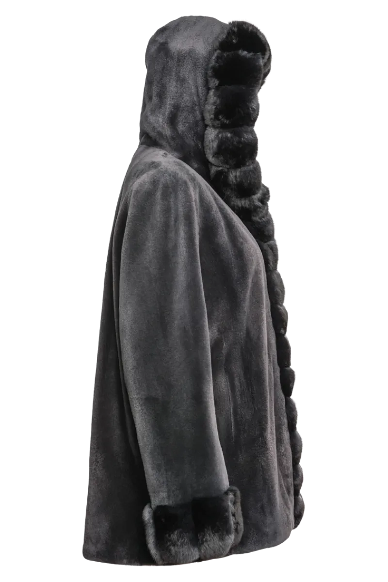 Outlet Hooded Reversible Sheared Mink and Chinchilla Fur Jacket Women Mink|Fur Jackets
