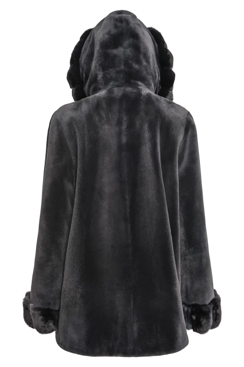 Outlet Hooded Reversible Sheared Mink and Chinchilla Fur Jacket Women Mink|Fur Jackets