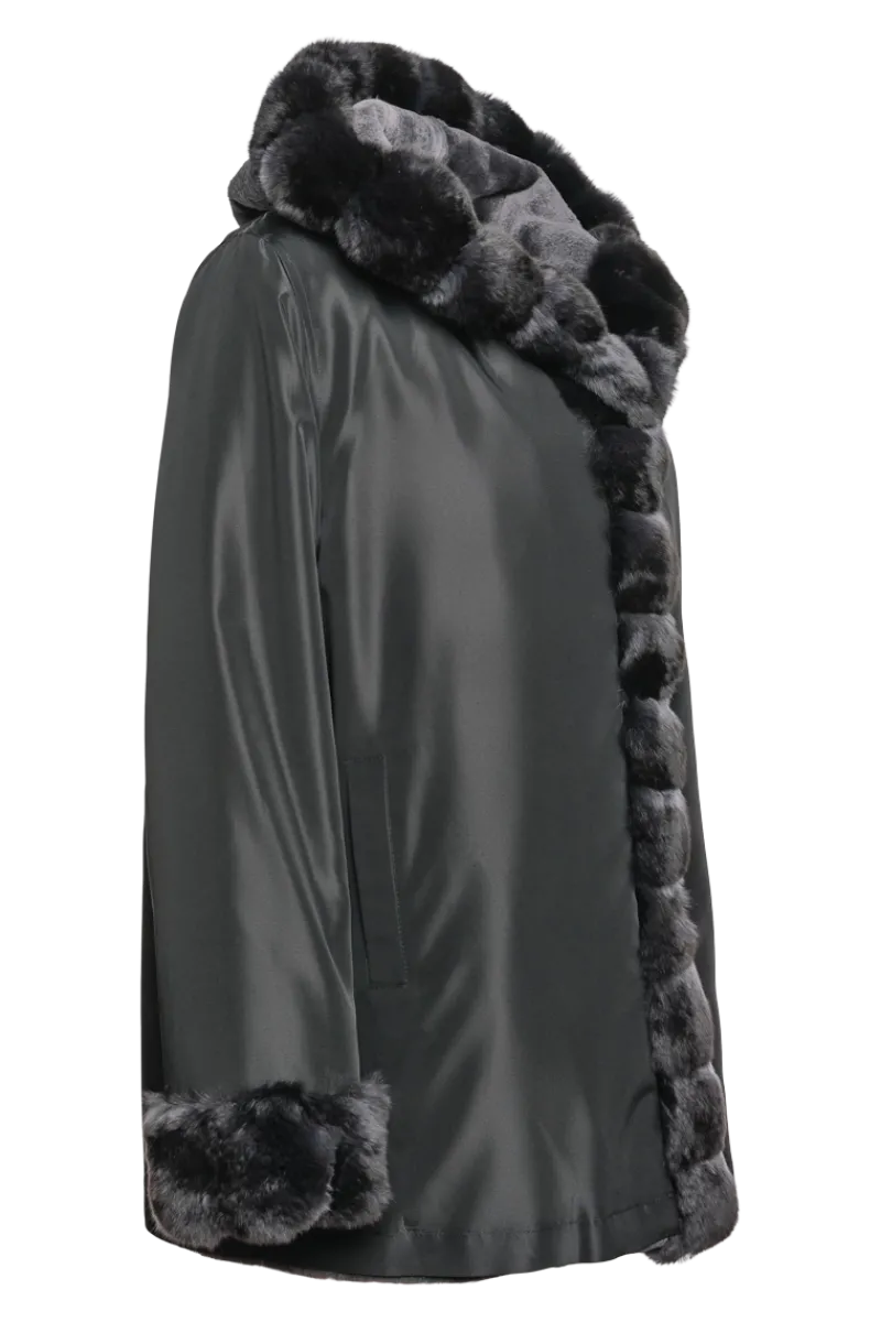 Outlet Hooded Reversible Sheared Mink and Chinchilla Fur Jacket Women Mink|Fur Jackets