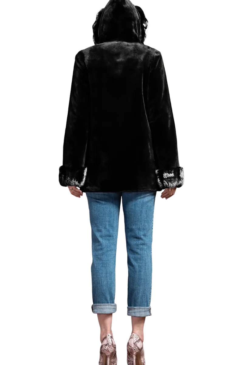 Outlet Hooded Reversible Sheared Mink and Chinchilla Fur Jacket Women Mink|Fur Jackets