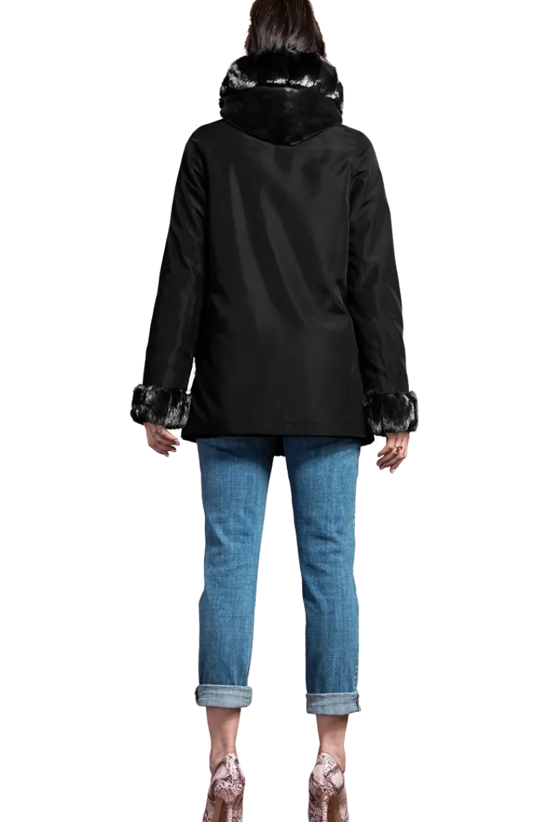 Outlet Hooded Reversible Sheared Mink and Chinchilla Fur Jacket Women Mink|Fur Jackets