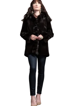 Outlet Hooded Reversible Sheared Mink and Chinchilla Fur Jacket Women Mink|Fur Jackets