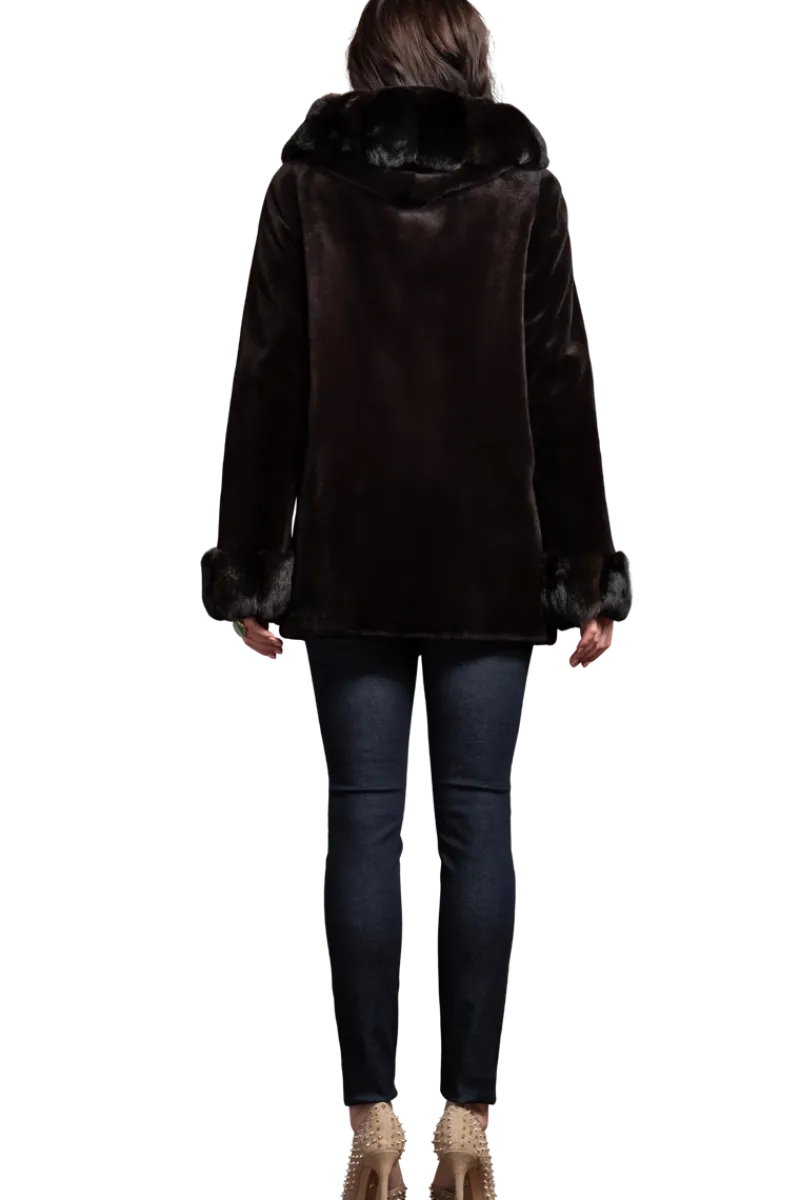 Outlet Hooded Reversible Sheared Mink and Chinchilla Fur Jacket Women Mink|Fur Jackets