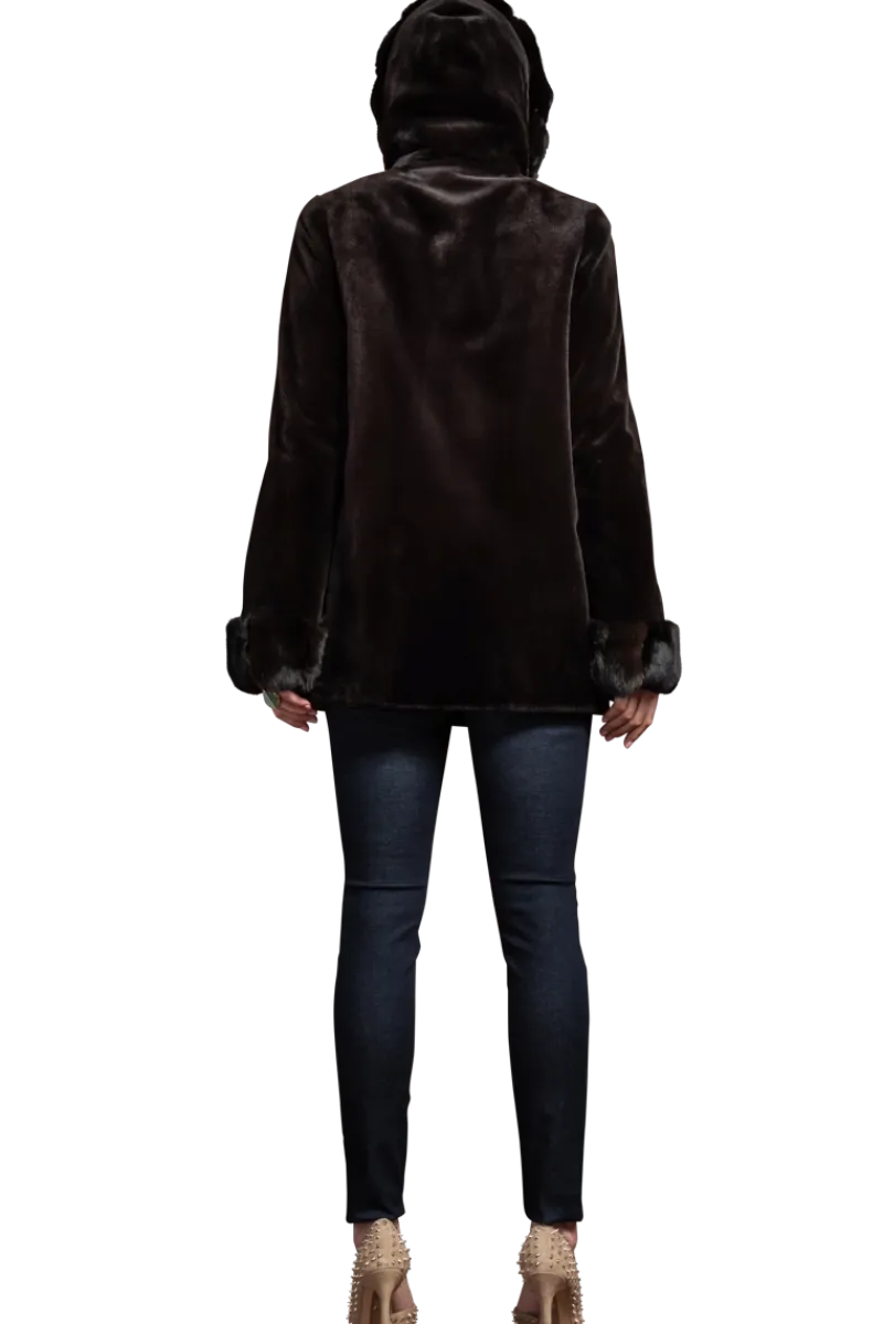 Outlet Hooded Reversible Sheared Mink and Chinchilla Fur Jacket Women Mink|Fur Jackets