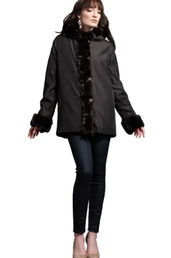 Outlet Hooded Reversible Sheared Mink and Chinchilla Fur Jacket Women Mink|Fur Jackets