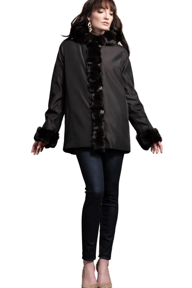 Outlet Hooded Reversible Sheared Mink and Chinchilla Fur Jacket Women Mink|Fur Jackets