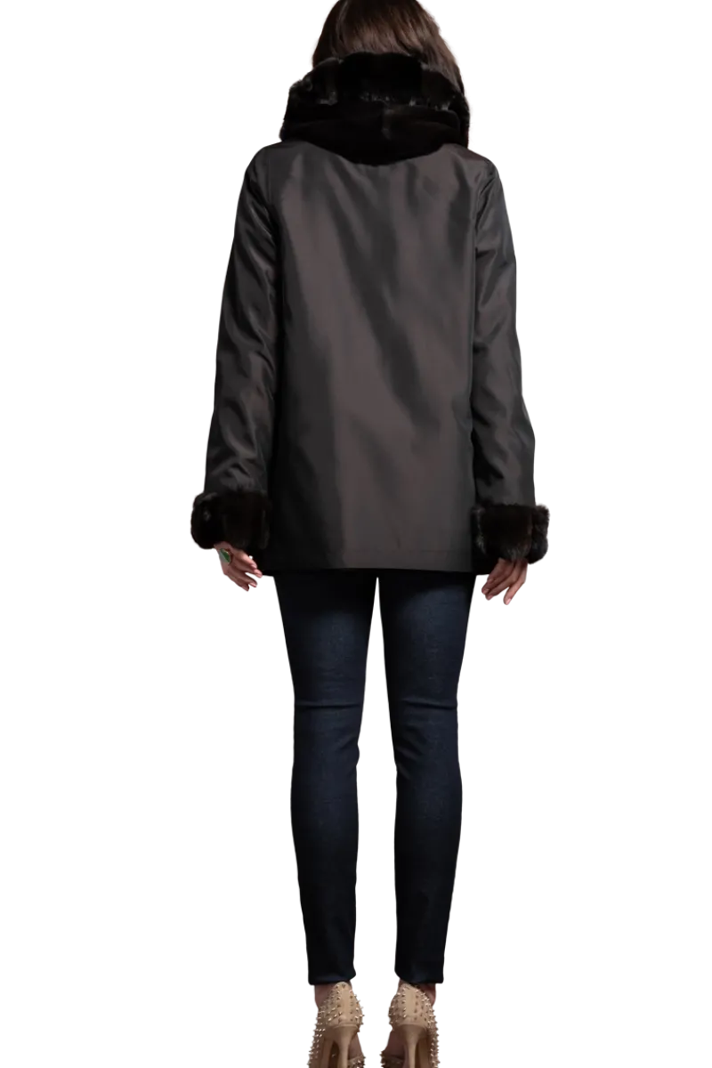 Outlet Hooded Reversible Sheared Mink and Chinchilla Fur Jacket Women Mink|Fur Jackets
