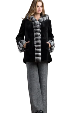 Outlet Hooded Reversible Sheared Mink and Chinchilla Fur Jacket Women Mink|Fur Jackets