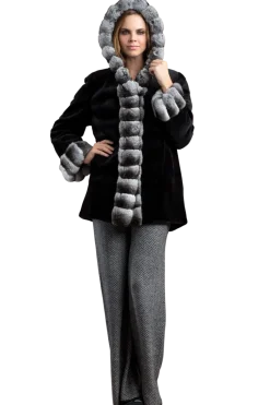 Outlet Hooded Reversible Sheared Mink and Chinchilla Fur Jacket Women Mink|Fur Jackets