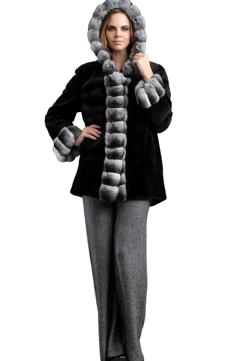 Outlet Hooded Reversible Sheared Mink and Chinchilla Fur Jacket Women Mink|Fur Jackets