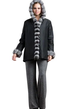 Outlet Hooded Reversible Sheared Mink and Chinchilla Fur Jacket Women Mink|Fur Jackets