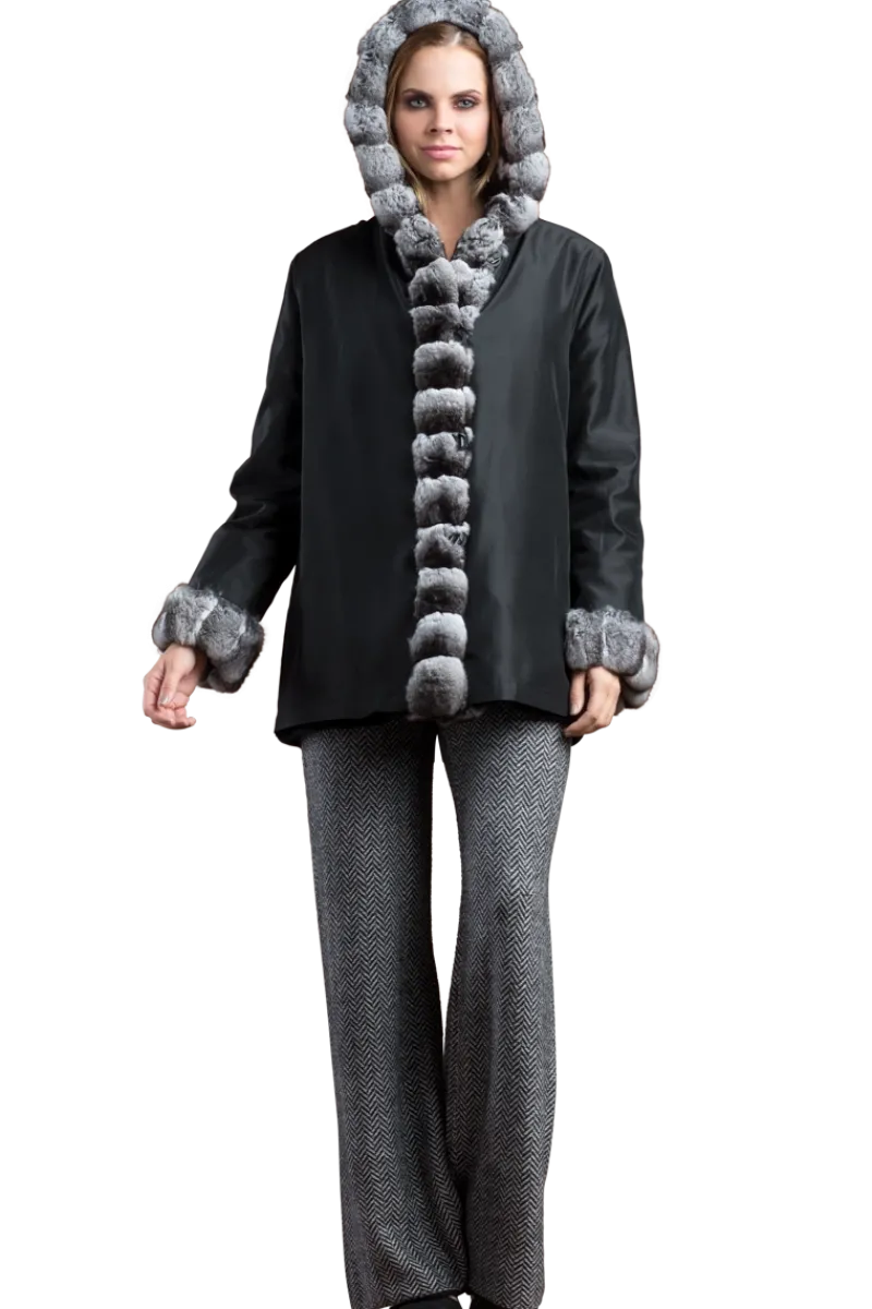Outlet Hooded Reversible Sheared Mink and Chinchilla Fur Jacket Women Mink|Fur Jackets