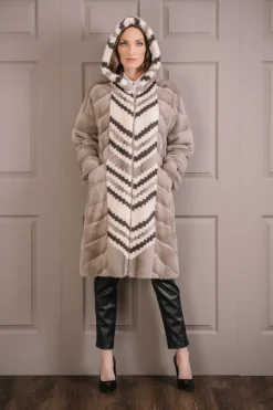 Discount Hooded Reversible & Multi-Color Tuxedo Mink Fur Coat Women Mink|Fur Coats