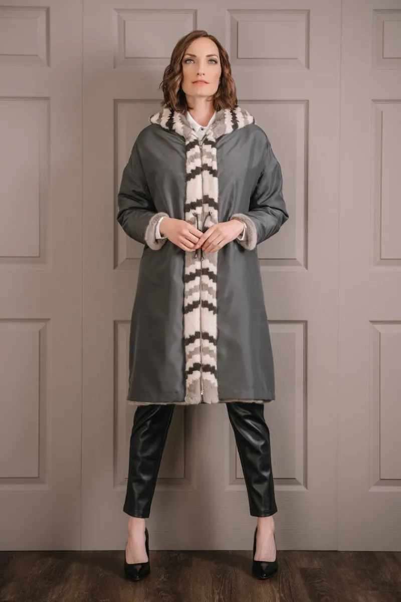 Discount Hooded Reversible & Multi-Color Tuxedo Mink Fur Coat Women Mink|Fur Coats