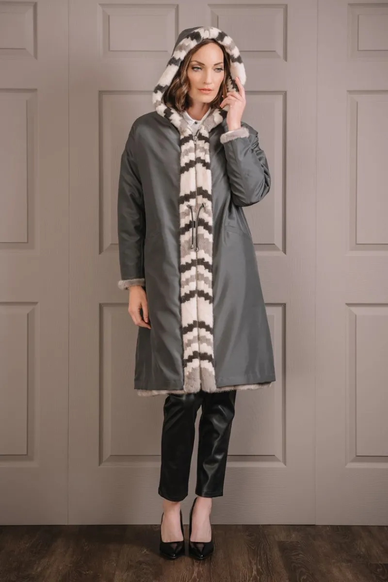 Discount Hooded Reversible & Multi-Color Tuxedo Mink Fur Coat Women Mink|Fur Coats