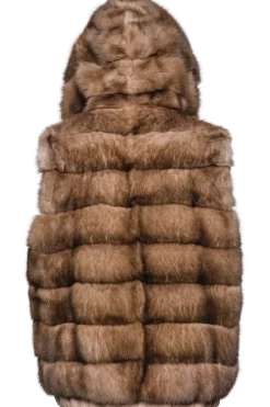 Best Hooded Reversible Tortora Sable Fur Vest - Loro Piana Cashmere Women Fur Jackets