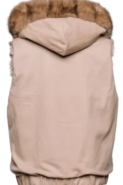 Best Hooded Reversible Tortora Sable Fur Vest - Loro Piana Cashmere Women Fur Jackets