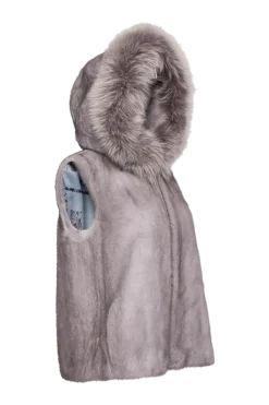 Discount Hooded Zip-Up Mink Fur Vest - Fox Fur Hood Trim Women Mink|Fur Vests