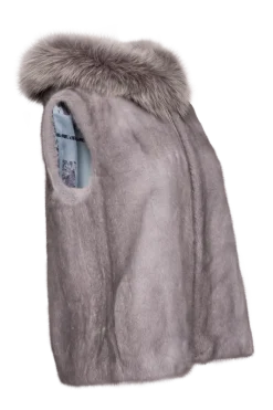 Discount Hooded Zip-Up Mink Fur Vest - Fox Fur Hood Trim Women Mink|Fur Vests