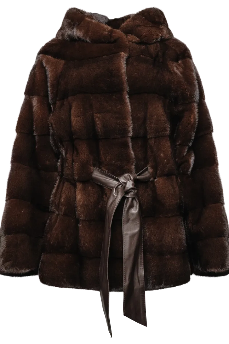 Outlet Horizontal Belted Mink Fur Jacket Women Fur Jackets