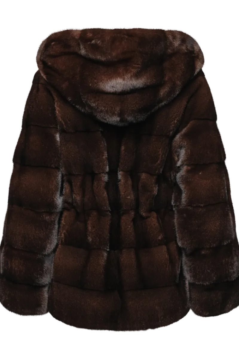Outlet Horizontal Belted Mink Fur Jacket Women Fur Jackets