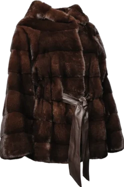 Outlet Horizontal Belted Mink Fur Jacket Women Fur Jackets