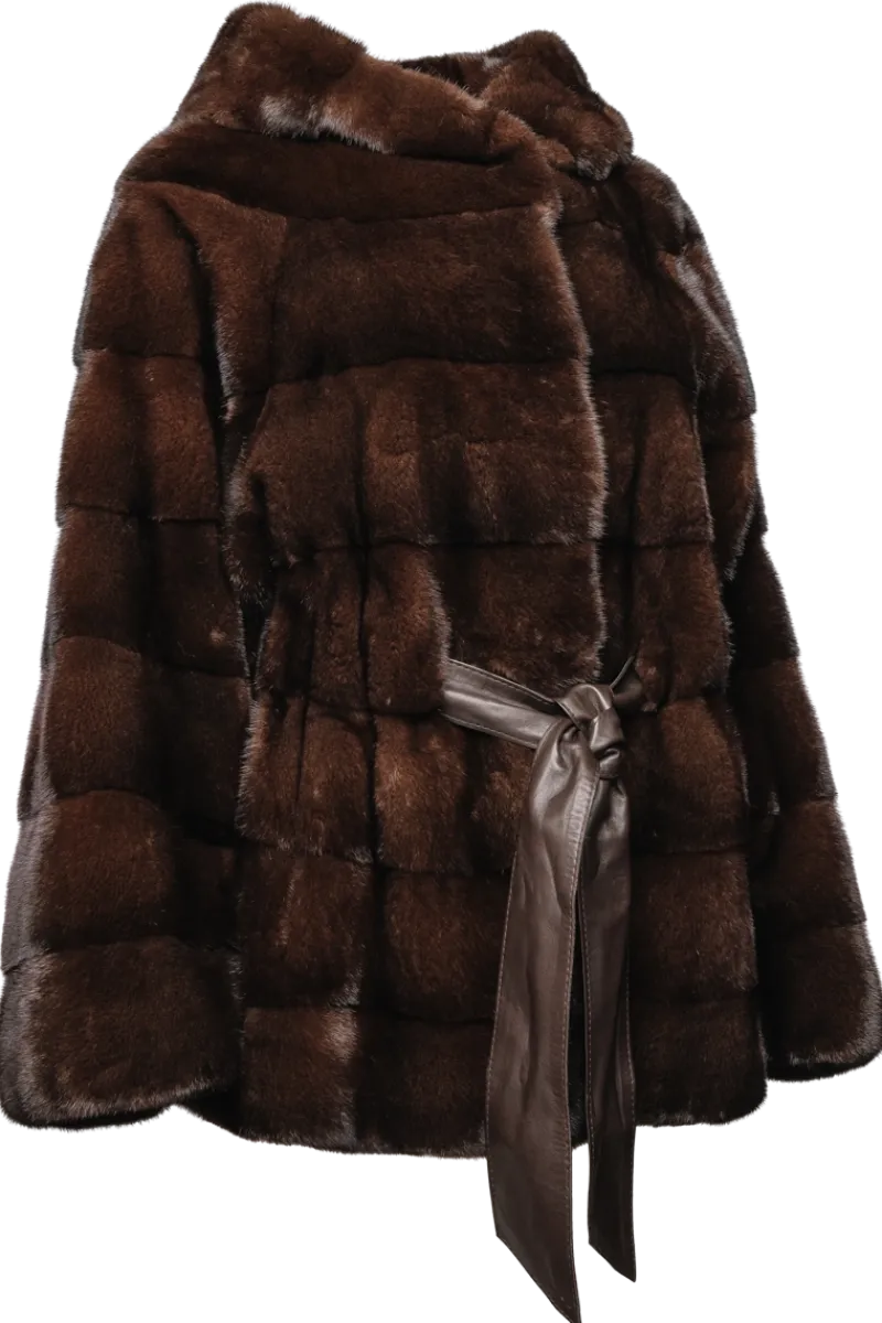 Outlet Horizontal Belted Mink Fur Jacket Women Fur Jackets