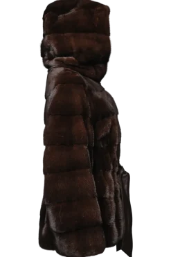 Outlet Horizontal Belted Mink Fur Jacket Women Fur Jackets