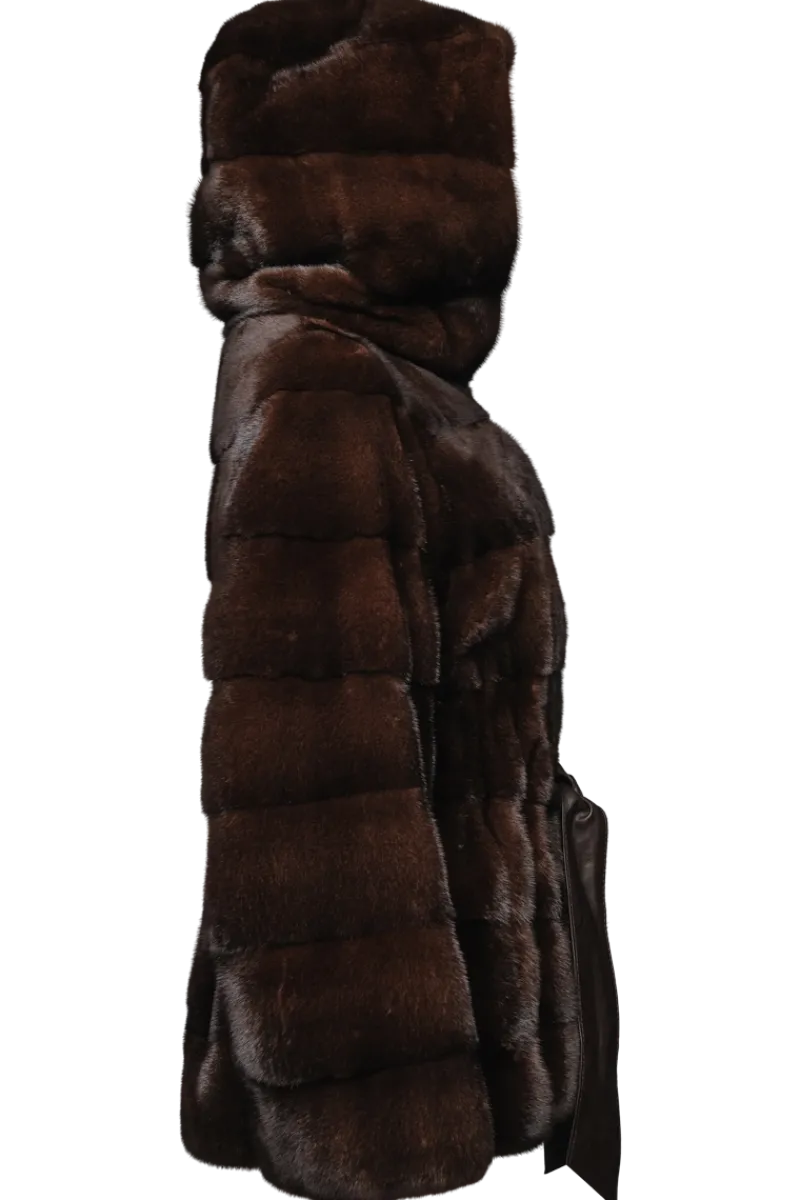 Outlet Horizontal Belted Mink Fur Jacket Women Fur Jackets