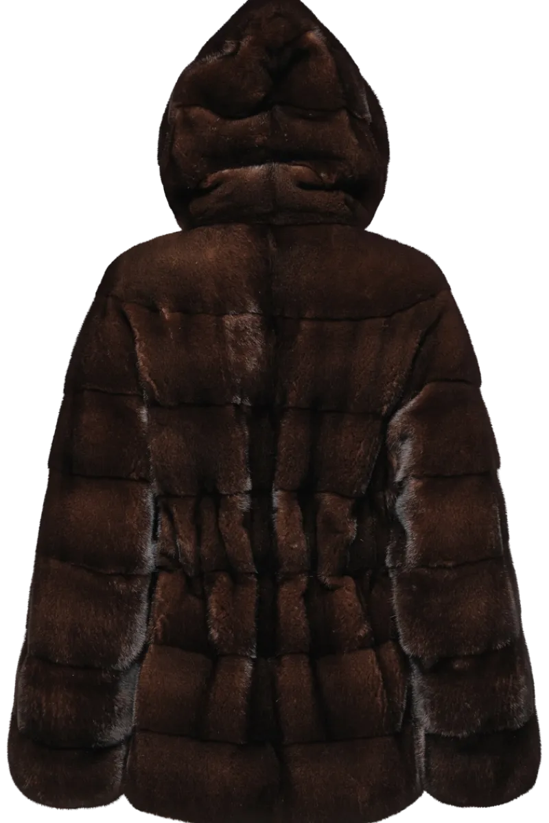 Outlet Horizontal Belted Mink Fur Jacket Women Fur Jackets