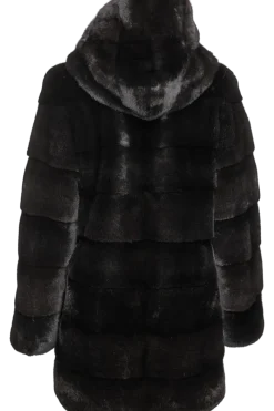 Horizontal Hooded Mink Fur Parka Women Fur Jackets