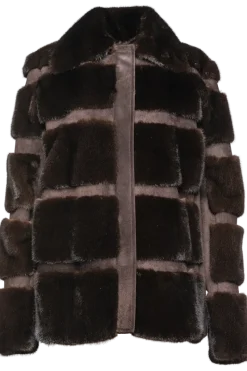 Online Horizontal Mahogany Mink Lodge Fur Jacket - Suede Inserts Women Mink|Fur Jackets