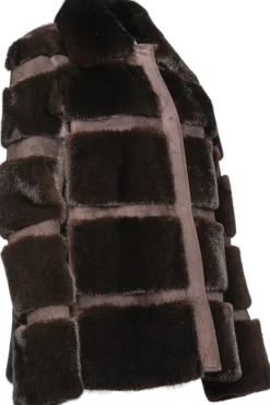 Online Horizontal Mahogany Mink Lodge Fur Jacket - Suede Inserts Women Mink|Fur Jackets