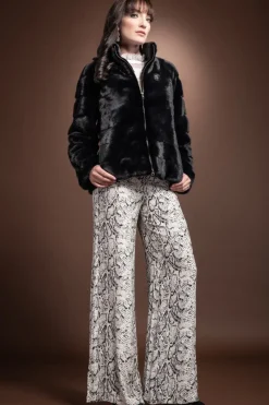 Clearance Horizontal Zip Up Mink Fur Jacket - Sheared Mink Sides Women Fur Jackets
