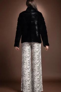 Clearance Horizontal Zip Up Mink Fur Jacket - Sheared Mink Sides Women Fur Jackets