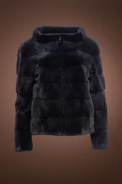 Clearance Horizontal Zip - Up Plucked Mink Fur Jacket Women Fur Jackets
