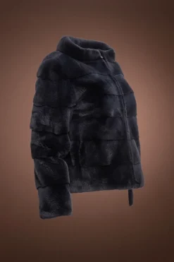 Clearance Horizontal Zip - Up Plucked Mink Fur Jacket Women Fur Jackets