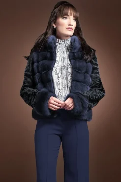 Clearance Horizontal Zip Up Sable and Karakul Fur Jacket Women Fur Jackets