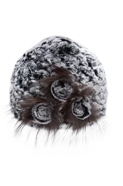 Clearance Knitted Rex Rabbit Fur Hat-Flower Detail Women Rex Rabbit|Hats