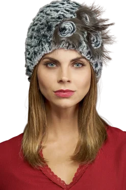 Clearance Knitted Rex Rabbit Fur Hat-Flower Detail Women Rex Rabbit|Hats