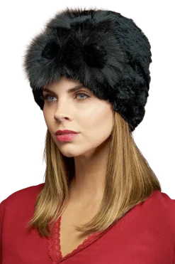 Clearance Knitted Rex Rabbit Fur Hat-Flower Detail Women Rex Rabbit|Hats