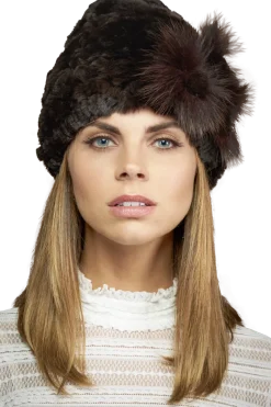 Clearance Knitted Rex Rabbit Fur Hat-Flower Detail Women Rex Rabbit|Hats